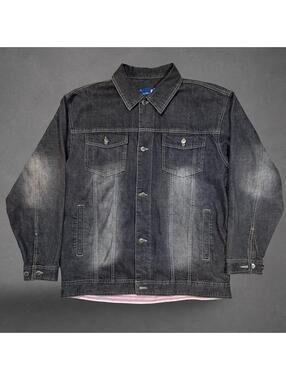 Detail Denim Black Washed Denim Trucker Jacket size Large